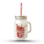 Customized Frosted Mason Jar Personalized Glass Jars with lid and straw with handle Best Gift For Birthday, Anniversary (450ml)