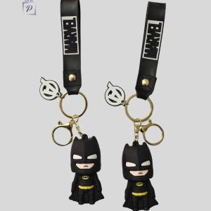 3D Batman Keychain with Wrist Strap and Avengers Logo Charm